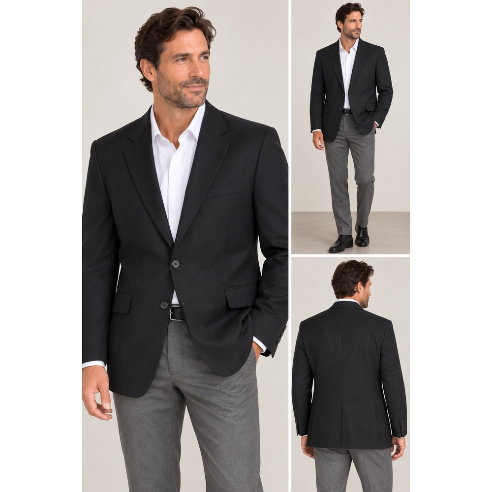 Calvin Klein Mens Black Two Button Double Vented Notch Blazer Sport Coat 44L